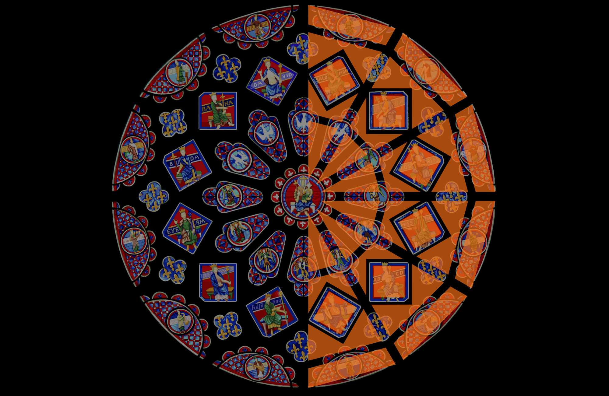 gothic watch face, architecture style, north rose window, chartres cathedral, illustration
